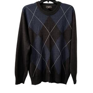 Dockers Men’s Crew neck Charcoal Gray & Navy Argyle Sweater Lightweight Size L